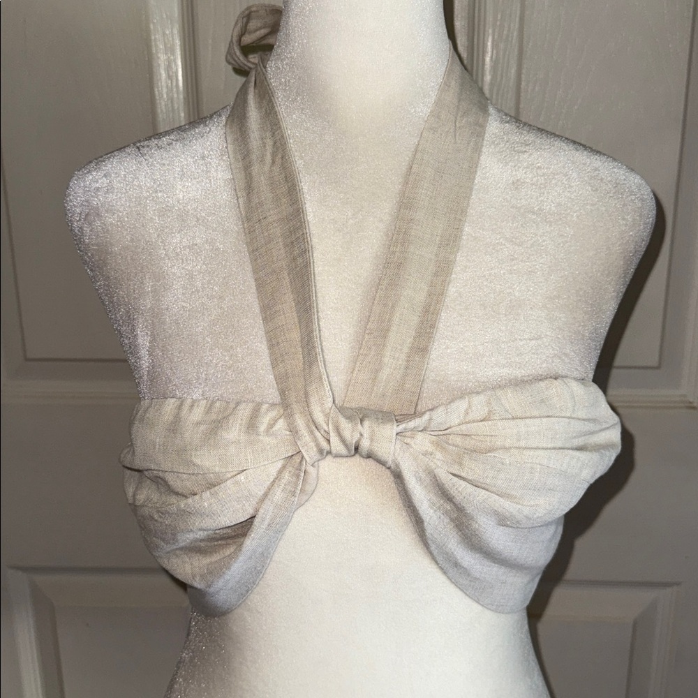 DISSH Natural Linen Paradise Crop Halter Top